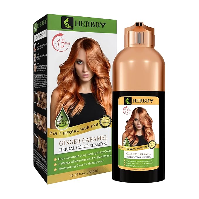 Hair Color Shampoo for Gray Hair Coverage&Color Transform with 9 Herbal Extracts –Long Lasting(6-8 Weeks),Shiny,Evenly Colored,Instant Hair Dye Shampoo&Conditioner,500 Ml (GINGER CARAMEL COLOR)-VivaGrace Women