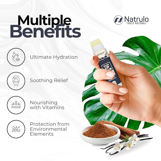 Beef Tallow Lip Balm – Natural Tallow Beeswax Chapstick – Hydrating Moisturizer Grass Fed Bison Tallow Balm Lip Care – Soothes Chapped, Dry Lips, Sensitive Skin – Long Lasting & Vitamin Rich USA-Made-VivaGrace Women