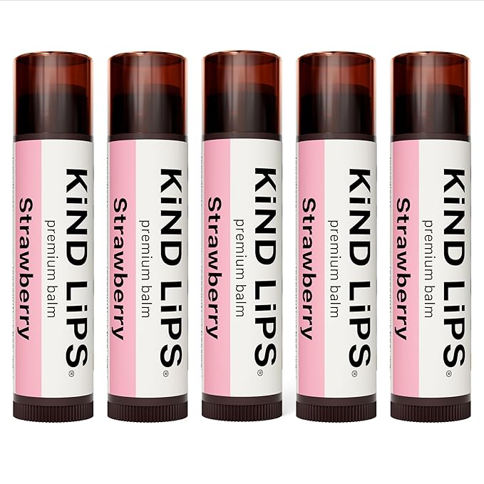 Kind Lips Lip Balm - Nourishing & Moisturizing Lip Care for Dry Lips with Shea Butter, Beeswax & Vitamin E | Strawberry Flavor | 0.15 Oz (Pack of 5)-VivaGrace Women