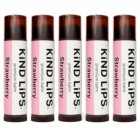 Kind Lips Lip Balm - Nourishing & Moisturizing Lip Care for Dry Lips with Shea Butter, Beeswax & Vitamin E | Strawberry Flavor | 0.15 Oz (Pack of 5)-VivaGrace Women