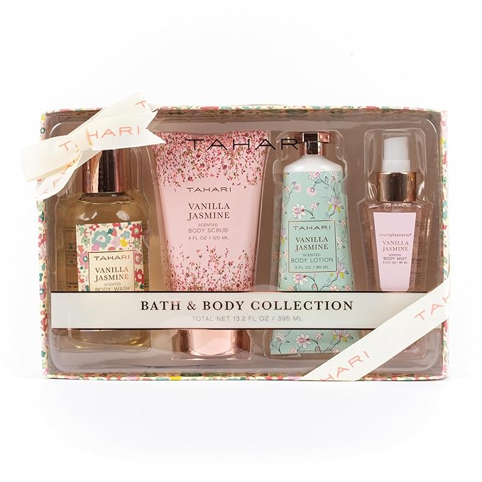 Tahari Spa Gift Set for Women, Vanilla Jasmine Spa Set, Bath Kit for Women Gift Set Includes Body Lotion, Body Wash, Body Scrub, Lotion Gift Set for Women, Birthday Gifts For Women - (Floral)-VivaGrace Women