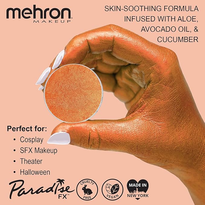 Mehron Makeup Paradise Makeup AQ Refill Size | Stage & Screen, Face & Body Painting, Cosplay, Halloween | Water Activated Face Paint, Body Paint, Cosplay Makeup .25 oz (7 ml) (Metallic Orange)-VivaGrace Women