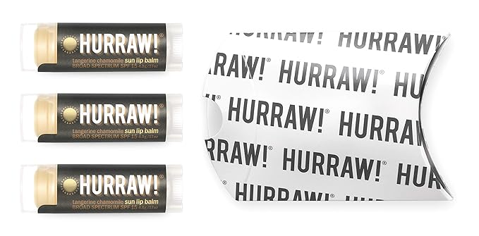 Hurraw! Sun Lip Balm (Zinc Oxide Protection, Broad Spectrum SPF 15, Tangerine, Chamomile), 3 Pack: Organic, Certified Vegan, Gluten Free. Non-GMO, All-Natural. Bee, Shea, Soy & Palm Free. Made in USA-VivaGrace Women