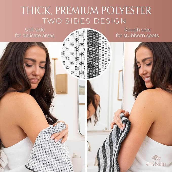 Dermaglow Exfoliating Towel - Dual-Texture Washcloth for All Skin Types - Easy-to-Use Japanese exfoliating Shower Towel for Women & Men - Body Scrubber Wash Cloth - Black
