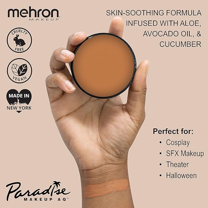 Mehron Makeup Paradise Makeup AQ Pro Size | Stage & Screen Performance, Face & Body Painting, Beauty, Cosplay, and Halloween | Water Activated Face Paint, Body Paint 1.4 oz (40 g) - Light Brown-VivaGrace Women