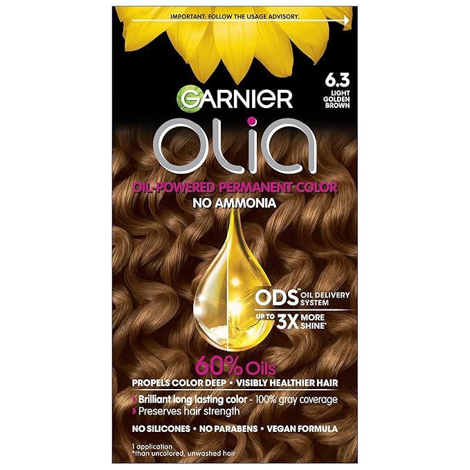 Garnier Hair Color Olia Ammonia-Free Brilliant Color Oil-Rich Permanent Hair Dye, 6.3 Light Golden Brown, 1 Count (Packaging May Vary)-VivaGrace Women