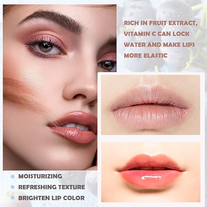 Plumping Lip Oil,Lip Gloss Hydrating Tinted Lip Balm Lip Care Transparent Toot Lip Oil Tinted Lip Glow Oil Long Lasting Nourishing Non-sticky Repairing Lightening Lip Lines Shine Primer Lip Tint（Grape)-VivaGrace Women