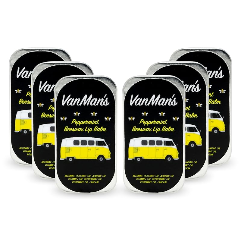 Vanman’s - Handmade Peppermint Beeswax Lip Balm (6 Pack) - Peppermint Lip Balm with Rosemary, Almond and Coconut Oil - Bee Balm with Vitamin E - Peppermint Balm Ideal for Dry Lips-VivaGrace Women