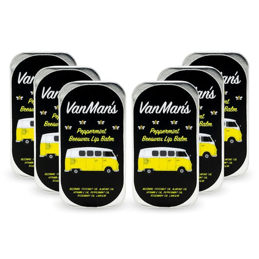Vanman’s - Handmade Peppermint Beeswax Lip Balm (6 Pack) - Peppermint Lip Balm with Rosemary, Almond and Coconut Oil - Bee Balm with Vitamin E - Peppermint Balm Ideal for Dry Lips-VivaGrace Women