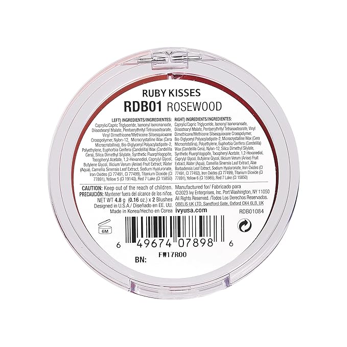 Ruby Kisses Duo Cream Blush, Smooth, Natural-Looking, Long-Lasting Face Makeup Blush for Cheeks, Lips, and Eyes, Buildable and Blendable, Infused with Green Tea, Aloe Vera Extract, and Hyaluronic Acid (Rosewood)-VivaGrace Women