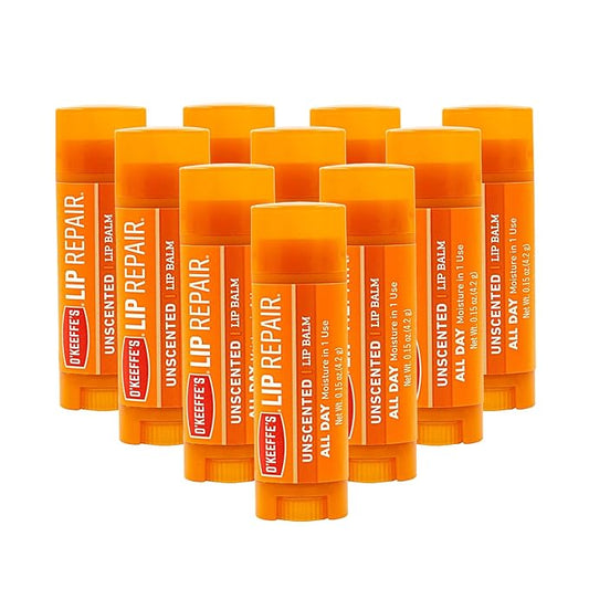 O'Keeffe's Unscented Lip Repair Lip Balm for Dry, Cracked Lips, Stick, (Pack of 10)-VivaGrace Women