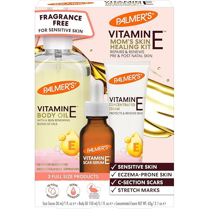 Palmer's Vitamin E Mom's Skin Healing Body Care Kit, Pregnancy and Postpartum Essentials Includes Body Oil, Scar Serum and Concentrated Body Cream-VivaGrace Women