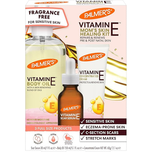 Palmer's Vitamin E Mom's Skin Healing Body Care Kit, Pregnancy and Postpartum Essentials Includes Body Oil, Scar Serum and Concentrated Body Cream-VivaGrace Women