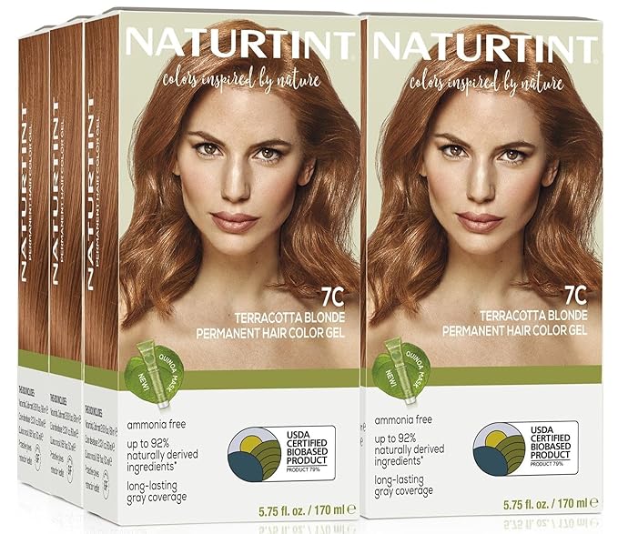 Naturtint 7C Terracotta Blonde Permanent Hair Color (Pack of 6), Ammonia Free, Vegan, Cruelty Free, up to 100% Gray Coverage, Long Lasting Results (Packaging may vary)-VivaGrace Women