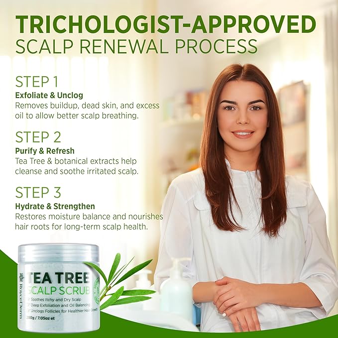 Roycederm Tea Tree Scalp Scrub: Anti Fungal Pre Shampoo, Itchy Relief Scalp Treatment for Dandruff, Psoriasis & Seborrheic Dermatitis - Gently Exfoliator, Relieves Dryness, Promotes Hair Growth-VivaGrace Women