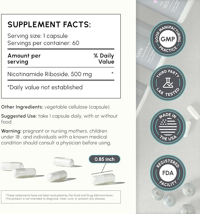 Nicotinamide Riboside (NR) 500mg – NR Supplement for Cellular Health, Anti-Aging, Energy & Metabolism Support – 2-Month Supply (60 Capsules)-VivaGrace Women