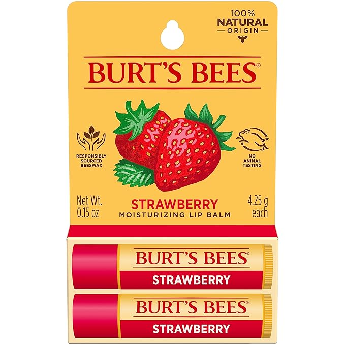 Burt's Bees Lip Balm Mothers Day Gifts for Mom - Strawberry, Lip Moisturizer With Responsibly Sourced Beeswax, Tint-Free, Natural Origin Conditioning Lip Treatment, 2 Tubes, 0.15 oz.-VivaGrace Women