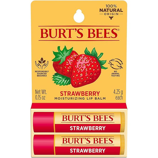 Burt's Bees Lip Balm Mothers Day Gifts for Mom - Strawberry, Lip Moisturizer With Responsibly Sourced Beeswax, Tint-Free, Natural Origin Conditioning Lip Treatment, 2 Tubes, 0.15 oz.-VivaGrace Women