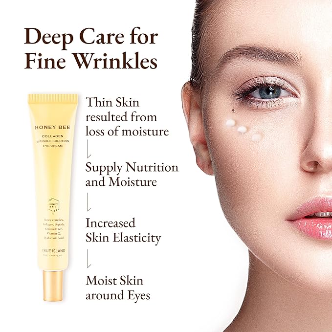 Honey Bee Collagen Fine Line Firming Eye Cream for Puffiness and Bags Under Eyes w/Vitamin C, 4 Peptides & Niacinamide | Bright and Tight Under Eye Cream for Dark Circles 1.01 fl oz-VivaGrace Women