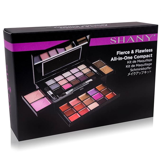 SHANY Fierce & Flawless All-in-One Makeup Set Compact with Mirror, 15 Eye Shadows, 2 Bronzers, 2 Blushes and 15 Lip/Eye Glosses, Makeup Applicators, Premium Giftable Packaging-VivaGrace Women