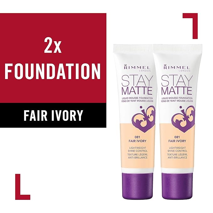 Rimmel, Stay Matte Foundation, Fair Ivory 2 Count (Pack of 1)(packaging may vary)-VivaGrace Women