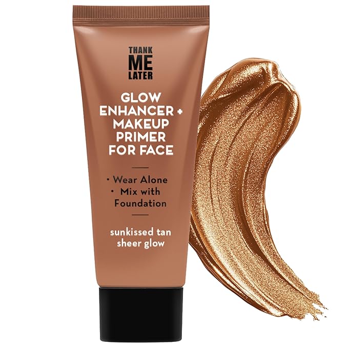Elizabeth Mott Thank Me Later Glow Enhancer - Hydrating Face Primer & Highlighter for Radiant Skin, Vegan & Cruelty-Free, No Sulfates, Parabens, or Phthalates - Tan Sheer Glow Shade - 30g