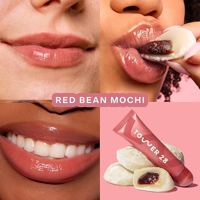 Tower 28 LipSoftie Hydrating Tinted Lip Treatment Balm, Moisturizing Lip Mask for Chapped Lips - Red Bean Mochi, Sheer Rosy Nude-VivaGrace Women