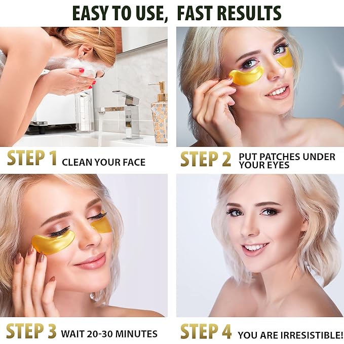 Under Eye Hydrogel E.G.F Eye Patches, 100% VEGAN CERTIFIED, Anti-Wrinkle Eye Patch, Treatment for Puffy Eyes, Eye Bags, Dark Circles Under Eye, Puffiness, Eye Patch with Hyaluronic Acid and-VivaGrace Women