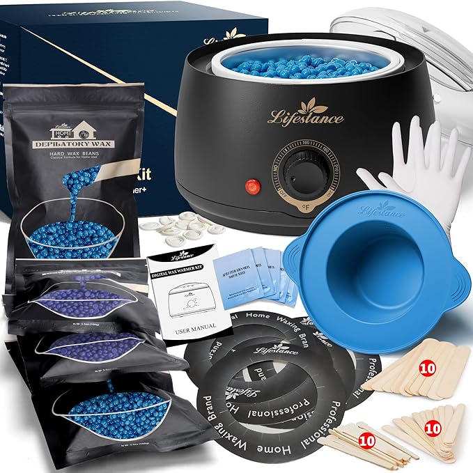 Lifestance Complete Home Waxing Kit, L1 Hard Wax Warmer for Hair Removal, Brazilian Bikini Wax Kit for Women Men, 59 Items, No-Mess Silicone Liner, Wax Heater, Hot Wax Pot for Body Leg Face Eyebrow-VivaGrace Women