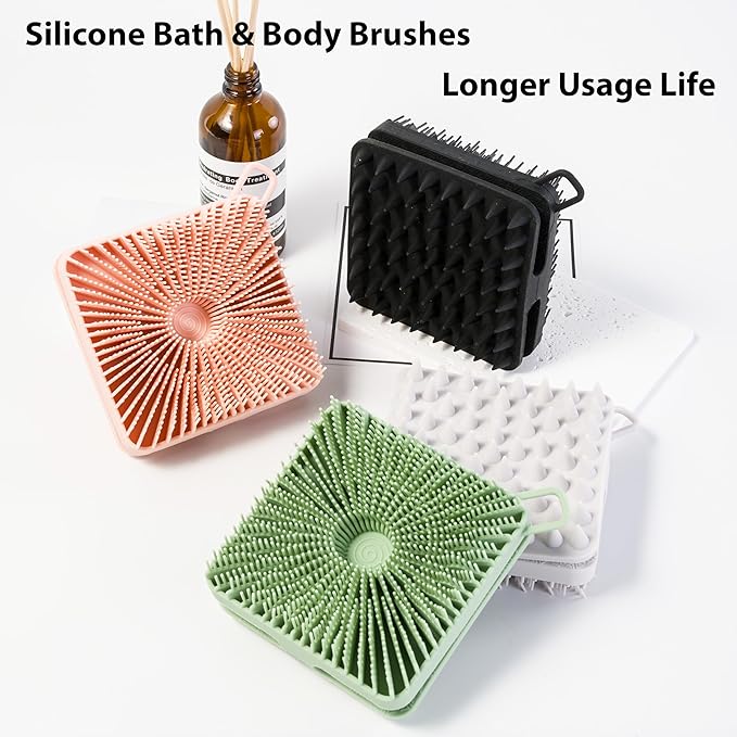 2 PC Silicone Exfoliating Body Scrubber, Silicone Body Shampoo Brush, Soft Silicone Loofah for Sensitive Skin, Shower Silicone Hair Scalp Massager, Easy to Clean, Lather Well(Black&Green)-VivaGrace Women