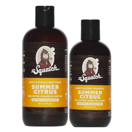 Dr. Squatch Natural Hair Bundle for Men - Healthy, Full Looking Hair - Summer Citrus Shampoo (8 fl oz), Summer Citrus Conditioner (11.5 fl oz)-VivaGrace Women