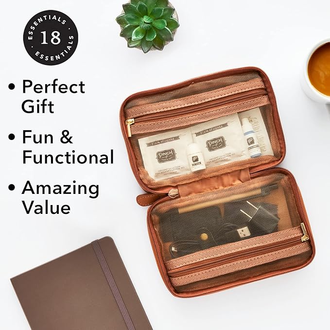 Pinch Provisions Work from Anywhere Kit, Includes 18 Essentials to Help You Stay on Task, Must-Have Essentials, Compact Multi-Functional Double-Pocket Vegan Leather Pouch-VivaGrace Women