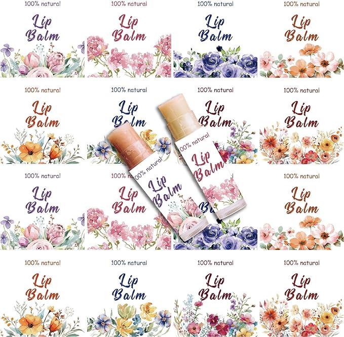 CRASPIRE 80Pcs 8 Styles Lip Balm Sticker Flower Self-Adhesive Homemade Lip Balm Labels Vintage Square DIY Plant Label Stickers for Lip Balm Containers Cosmetics Lipsticks-VivaGrace Women