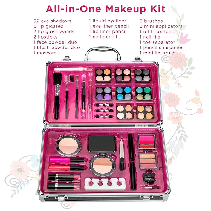 Makeup Kit Set - 32 Eye Shadows 6 Lip Glosses 2 Lip Gloss Wands 2 Lipsticks 1 Face Powder Duo 1 Blush Powder Duo 1 Mascara - Case with Carrying Handle-VivaGrace Women