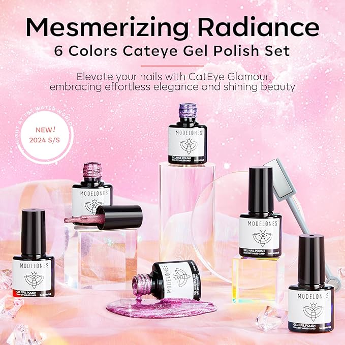 modelones Holographic Glitter Cat Eye Gel Nail Polish Kit 6 Colors with Magnet Romantic Rainbow Galaxy Series Pastel Gel Polish Soak Off Led Gel Nail Polish Set Nail Art Gel Manicure Salon DIY Gifts-VivaGrace Women