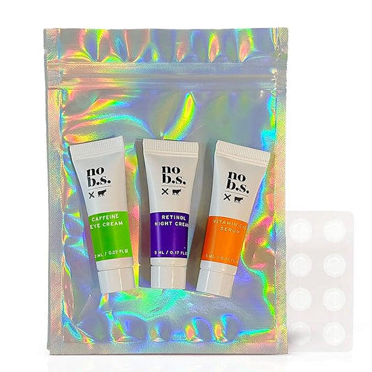 No B.S. (No Bad Stuff) Skincare Minis Kit, Vitamin C & E Serum with Hyaluronic Acid, Retinol Night Cream, Caffeine Eye Cream & Invisible, Waterproof Acne Patches, 4 Product Trial Size-VivaGrace Women