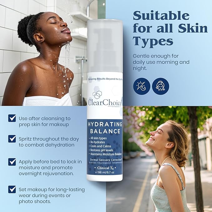 Clear Choice Hydrating Balance Facial Mist 6.7oz – Rejuvenating Spray for All Skin Types, Tightens Pores, Prolongs Makeup, Restores pH Balance-VivaGrace Women