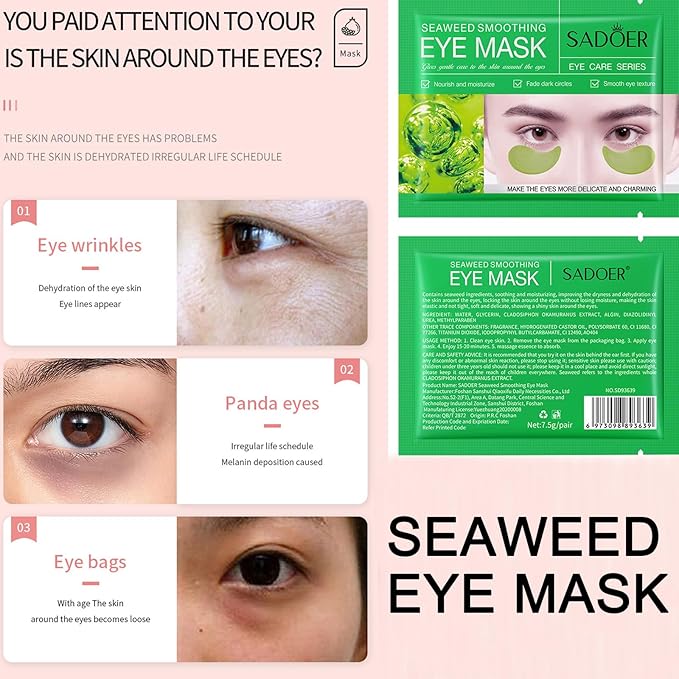 MEICOLY 30 Pads Lip and Eye Mask Sheet,Moisturizing Seaweed Eye Mask Crystal Anti-Aging Eye Patches Strawberry Lip Mask,Dark Circle Remover with Box,Lip and Eye Mask Set-VivaGrace Women