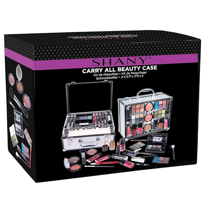 SHANY Carry All Trunk Makeup Train Case with Re-usable Aluminum Makeup Storage Case. Non Toxic Color Make up Set with Eye palettes, Blushes,Makeup Powders, Manicure, Pedicure and Makeup Brushes.-VivaGrace Women