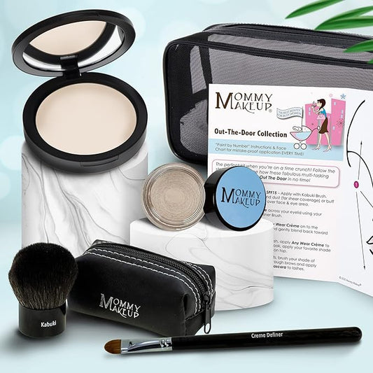 Out The Door Collection | Talc-free 5-piece Mineral Makeup Set | LULLABY (Light) - For porcelain to very fair complexions + STARLIGHT - A Pale Beige w/Icy Shimmer-VivaGrace Women