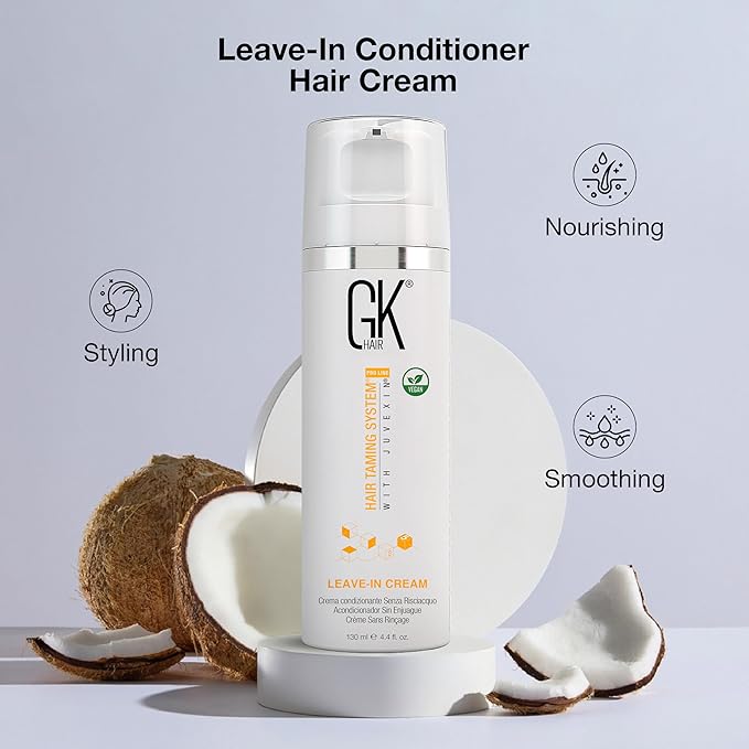 GK HAIR Global Keratin Leave In Conditioner Cream (4.4 Fl Oz/130ml) Conditioning Hydrating Smoothing Moisturizing & Frizz Control For Dry Damaged Hair Taming before Swimming or Exercise-VivaGrace Women