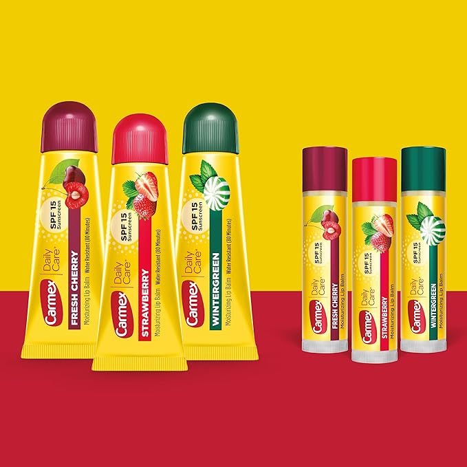 Carmex Daily Care Moisturizing Lip Balm Pack, SPF 15, Multi-Flavor Lip Care Variety Pack Bag, 9 Count (6 Tubes, 3 Sticks)-VivaGrace Women