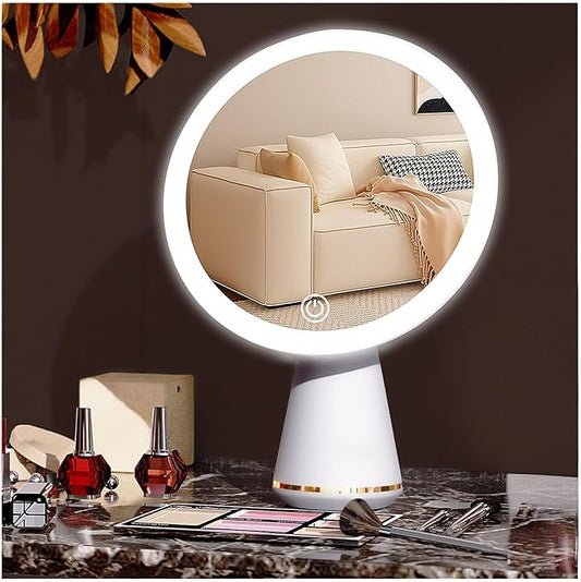 Makeup Mirror with Lights, Make Up Desk Mirror with Rechargeable Touch Control 3 Levels Adjustable Brightness, Lighted Mirror for Desk, Dresser, Gift for Women, Wife, Girlfriend