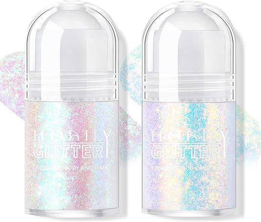2 Colors Roll-on Body Glitter Gel, Holographic Glitter Gel Under Light for Face Hair, Body Shimmer for Rave Accessories Christmas New Year Halloween Makeup (11+12)-VivaGrace Women