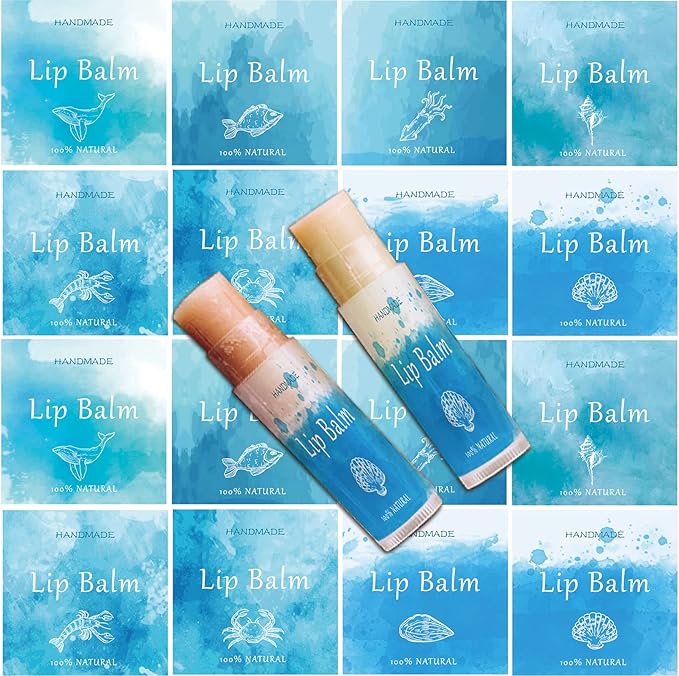 CRASPIRE Lip Balm Labels 80pcs Homemade Lip Balm Labels 2” Clear Lip Balm Labels for Tubes Printable Waterproof Lip Balm Stickers Labels for Lip Balm Handcream Candle Container（Marine Life-Blue）-VivaGrace Women