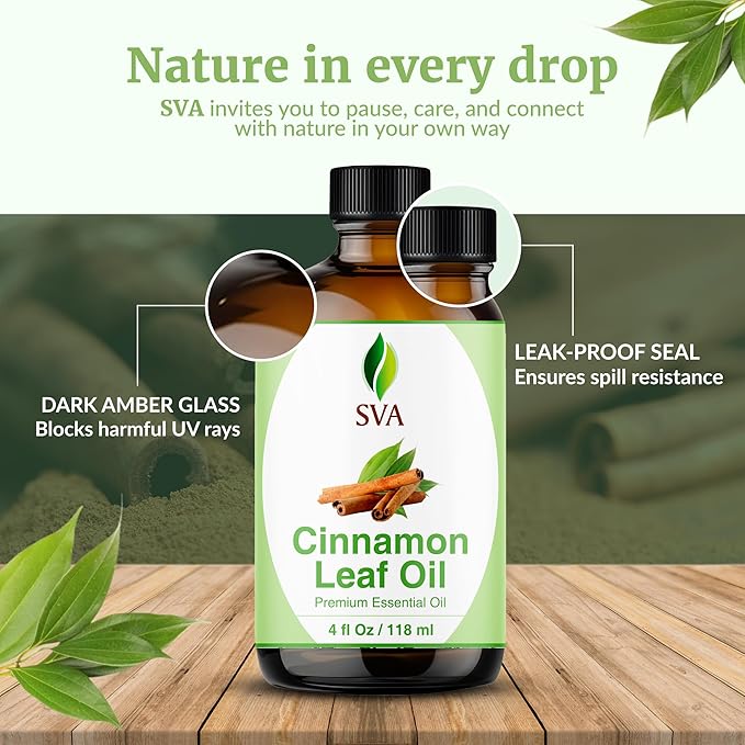 SVA Cinnamon Leaf Essential Oil – 4 Fl Oz – 100% Natural Cinnamon Oil - for Diffuser, Hair Care, Face, Skin Care, Aromatherapy, Scalp and Body Massage, Soap and Candle Making – with Dropper-VivaGrace Women