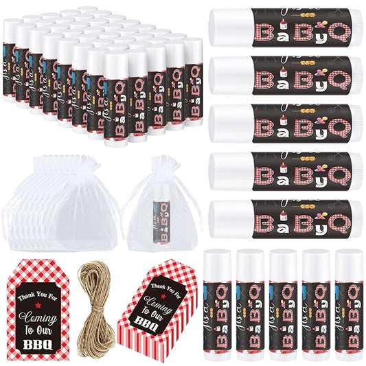 Demissle 50 Pcs Baby Shower Lip Balm Gift Set with 100 Pcs Organza Bags Baby Shower Party Favor for Guest Thank You Tag Rope Baby Shower Party Decoration Gender Reveal Souvenirs (Bbq)-VivaGrace Women