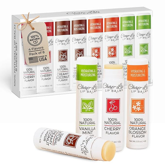 100% Natural Lip Balm Set - Hydrating and Moisturizing Beeswax Natural 4 Flavor Assortment - Lip Moisturizer for Dry Lips - Cocoa Butter - Petroleum Free Pack of 8-VivaGrace Women