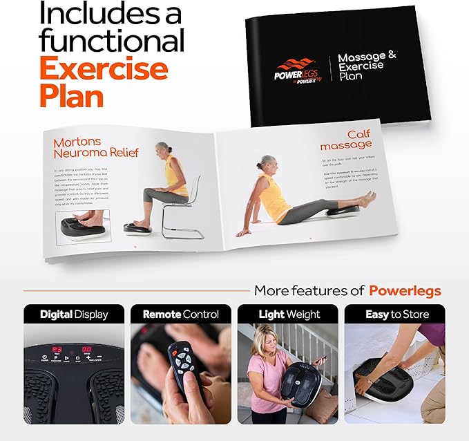 Power Legs Electric Foot Massager Machine with Remote Control, Adjustable Speed, Vibration - Calf Massager - Feet Massager for Neuropathy Pain Relief, Plantar Fasciitis, Leg Blood Circulation (Black)-VivaGrace Women