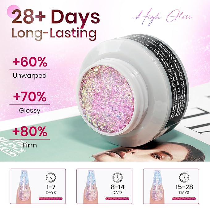 MIZHSE 2PCS Solid Builder Gel for Nails: 30g/1oz Clear & Pink Glitter Hard Gels for Nails 3D Gel with Dual Forms 3D Silicone Mold Soak off U V Builder Gels for Nail Art Manicure Home DIY-VivaGrace Women